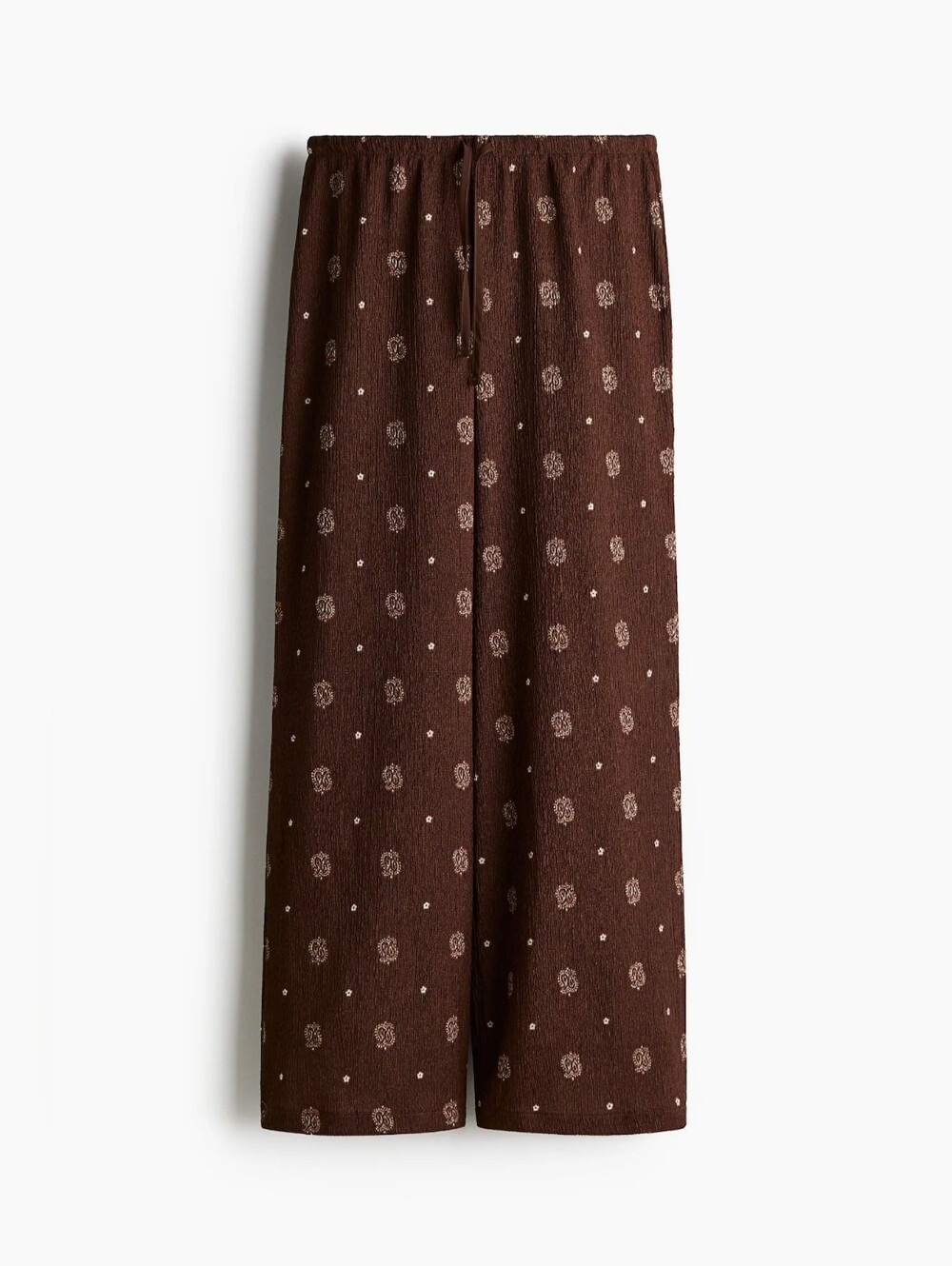 H&M Brown and White Flowy Pull-On Wide Leg Crinkle Pants - Sz S